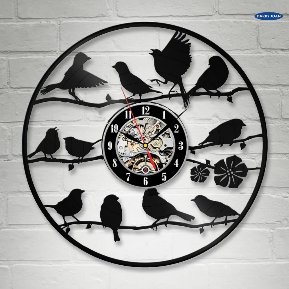 Birds , Handmade vinyl record laser cut modern wall clock fun gift