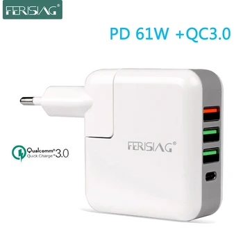 

FERISING 60W USB Type-C Wall PD Charger QC3.0 Power Adapter Power Delivery for Apple MacBook/iPhone XS XR /Xiaomi USB-C Charger