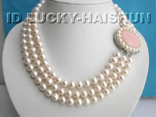 

Selling 10mm 3row round white freshwater pearls necklace fashion