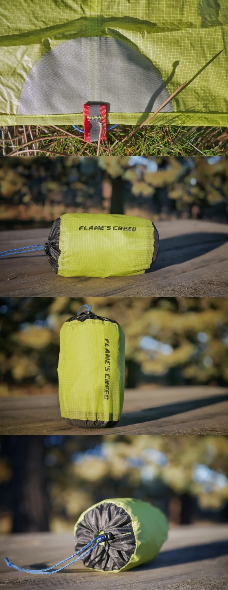 Toldo de Lona de Acampamento Capa de Chuva ao ar Creed Única Pessoa Ultraleve Flame's Caminhadas Ciclismo Livre Sol Abrigo 15d Silicone Verde 223g 4 High Quality Esporte e Lazer