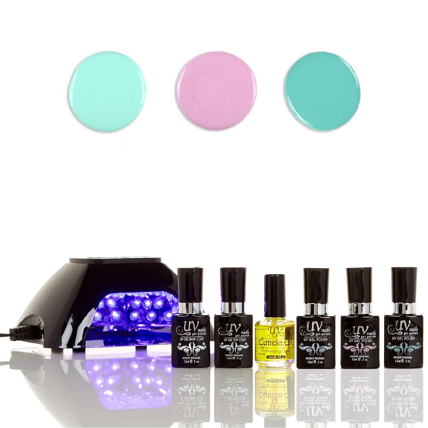 UV-NAILS Salon Quality Gel Polish Starter Kit with Black LED Lamp Colors: G64-G65-G66