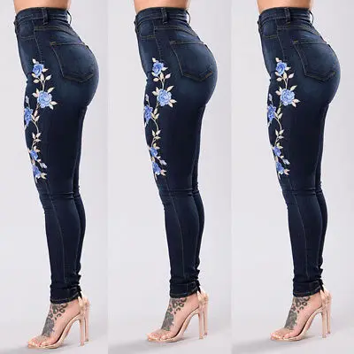 Embroidery Jeans Women Skinny Ripped Pants High Waist Stretch Slim Pencil Pants Denim Trousers Embroidery Jeans Women Skinny Ripped Pants High Waist Stretch Slim Pencil Pants Denim Trousers