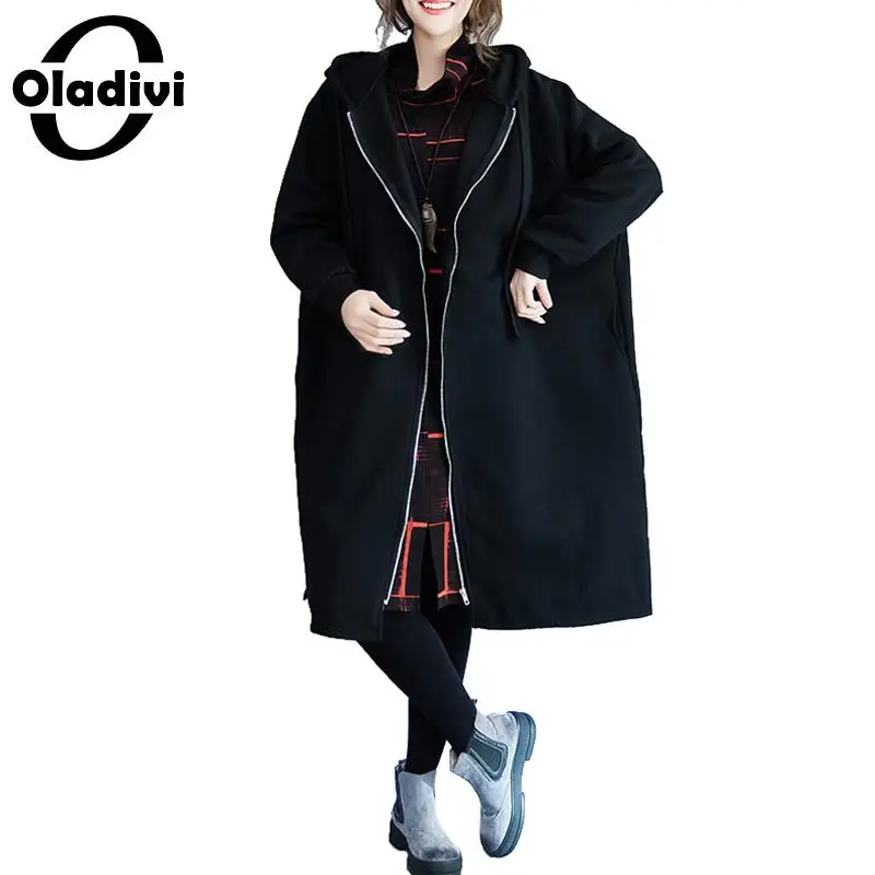 Oladivi Oversized Clothing Plus Size Velvet Parkas Women Winter Coat Female Warm Hooded Overcoat Black Outerwear Large Size Tops