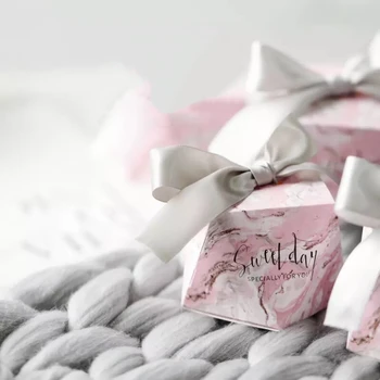 

Diamond shape Silver Grey Pink Marble style Candy Boxes Wedding Favors Bomboniera Giveaways Gift Box Party Chocolate package