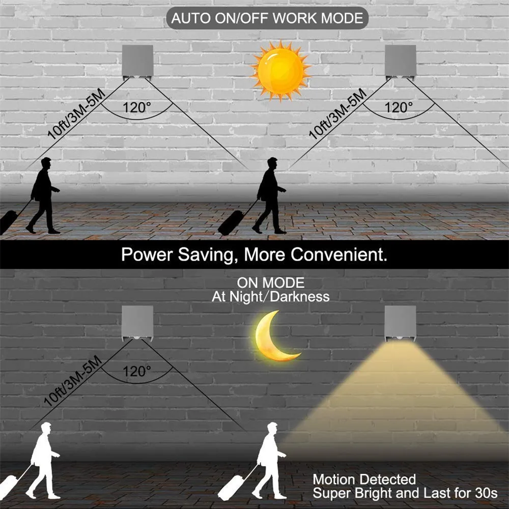 Современный минималистичный светодиодный светильник вверх и вниз, настенный светильник с затемнением, детектор движения, настенный светильник для помещений и улицы, инженерный светильник для крыльца и сада