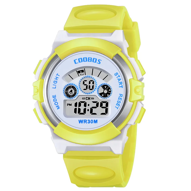Модные детские часы многофункциональные электронные часы с резиновым ремешком светящиеся для мальчиков и девочек водонепроницаемые студенческие спортивные часы для детей - Цвет: 0919YELLOW