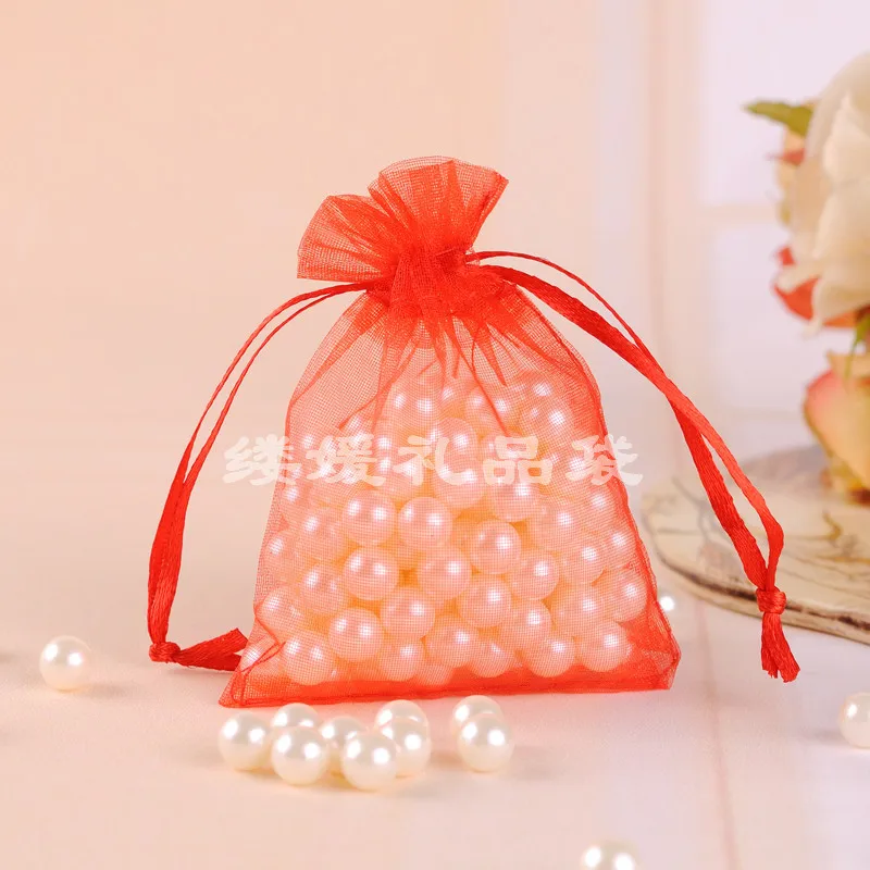 50 штук простой сетчатый букет из пряжи, Подарочная сумка для конфет, праздничные вечерние марлевые сумки, подарочная сумка - Цвет: Красный