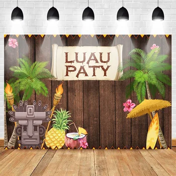 

Mehofoto Luau Party Photography Backdrop Wooden Floor Photo Background Hawaii Summer Holiday Plam Tree Pineapple Torch Coconut