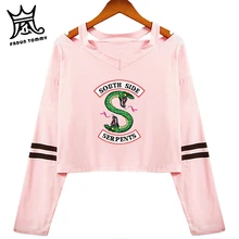 Ривердейл, южная сторона, змей, сексуальные, длинный рукав, хлопок, кроп, топы, рубашка, женская, с открытыми плечами, рубашка, для девушек, уличная одежда, женская одежда