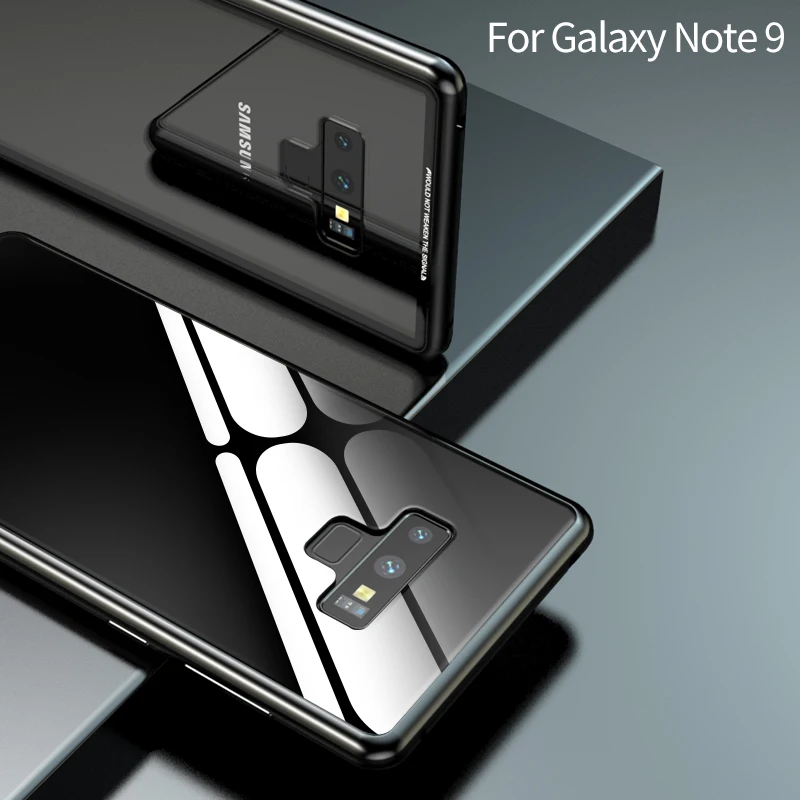 Magnetic Adsorption Flip Case for Samsung Galaxy Note 9 S8 S9 Plus Tempered Glass Back Cover Luxury Metal Bumpers Hard Case