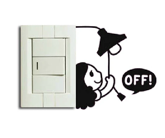 4 pcs Kreatif Beralih Stiker, Gadis Kecil Mematikan Lampu Kamar Anak