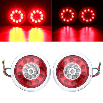 

Yait 1 Pair 19 LED Car Rear Tail Lights Round Reverse Brake Turn Signal Lamp for 12V 24V Truck Trailer RV Red Amber Light