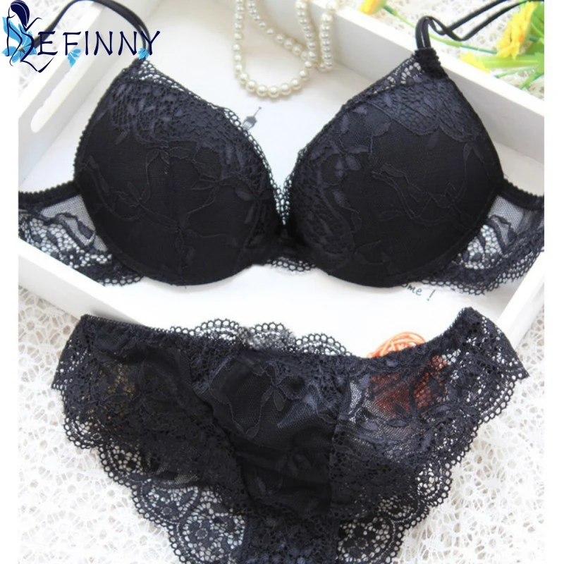  2019 Women Bra Sets Lady Underwear Satin Lace Embroidery Bralette + Panties Breast Up