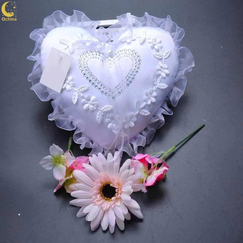 

Ochine Bride And Groom Wedding Lace Ring Tray Crystal Fake Pearls Decor Ring Cushion Bearer Holder Wedding Supplies