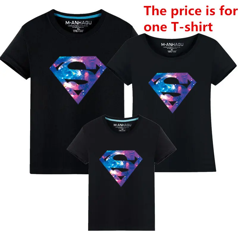 Летняя стильная одежда с суперменом для мамы и дочки, папы и сына одежда для мамы и ребенка одинаковые футболки для семьи Качественный хлопок - Цвет: as chart