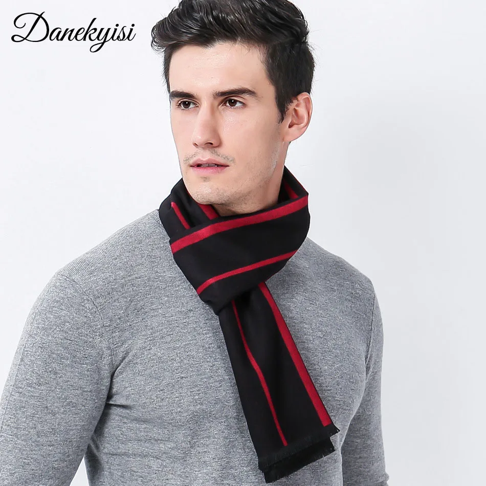 DANKEYISI Winter Striped Scarf Male Warm Acrylic Men Scarf Oversized