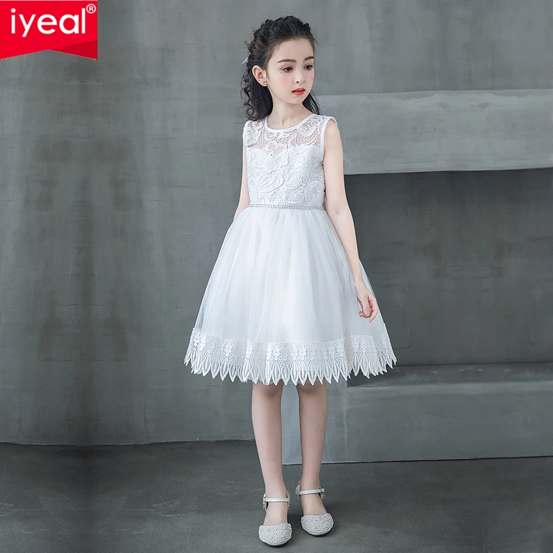 

IYEAL Ivory Flower Girls Dresses Lace Embroidered Sleeveless Ball Gown Princess Wedding Party Kids Dress for Girls vestido 4-12Y