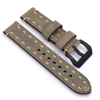 

Handmade Genuine Leather Men Watch Bands Black Brown Yellow Watch Band Strap (with clasp) For Panerai 20mm / 22mm / 24mm / 26mm
