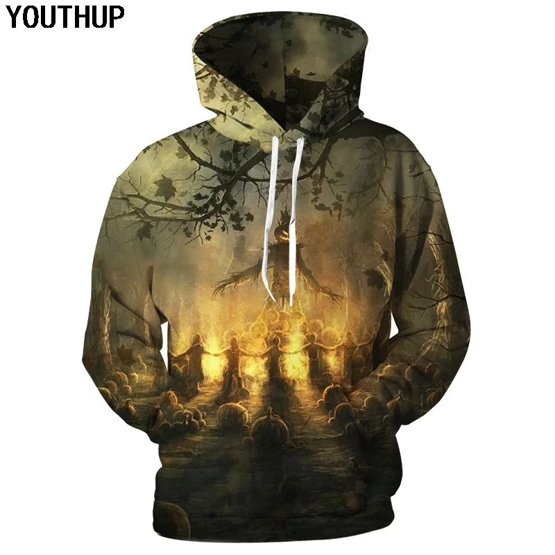 YOUTHUP осень 2019 толстовки на Хэллоуин для мужчин и женщин с капюшоном изображением