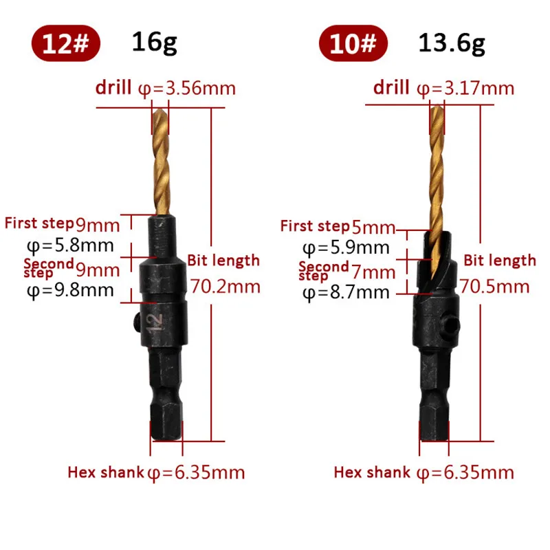 5 шт. Зенковка сверло деревообрабатывающий набор сверл сверло сверление пилотные отверстия с шестигранным ключом титановое покрытие#5#6#8#10#12