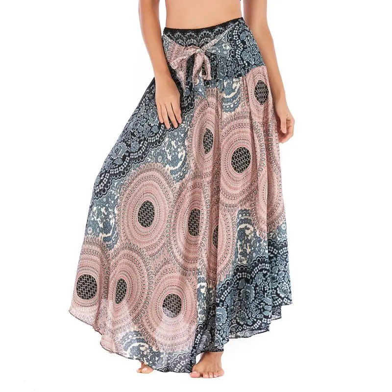 

Thai Cotton Silk Print Belly Dance Skirt Beach Ethnic Holiday Style Skirt Dress Beach Tunic Bandana Sportswear Woman