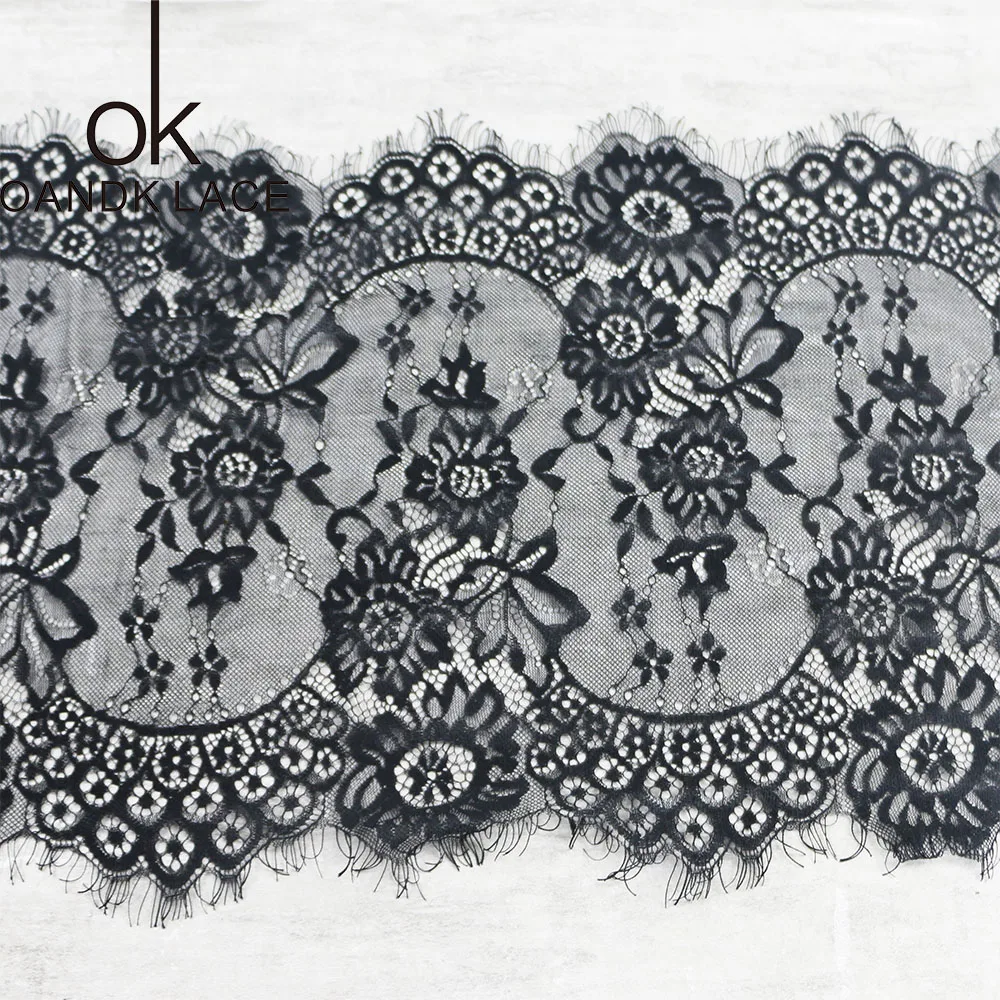 

3meter/ lot Eyelash Lace Fabric width 35 cm DIY Decorative High Quality Soft Off Nylon Eyelash Lace Trim Wedding Dress Fabric