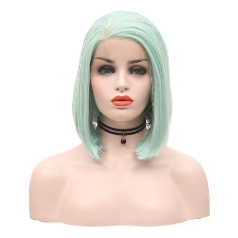 

Charisma Natural Straight Hair Synthetic Lace Front Wig Side Part Light Green Wigs for Women Short Bob Style Lace Wigs
