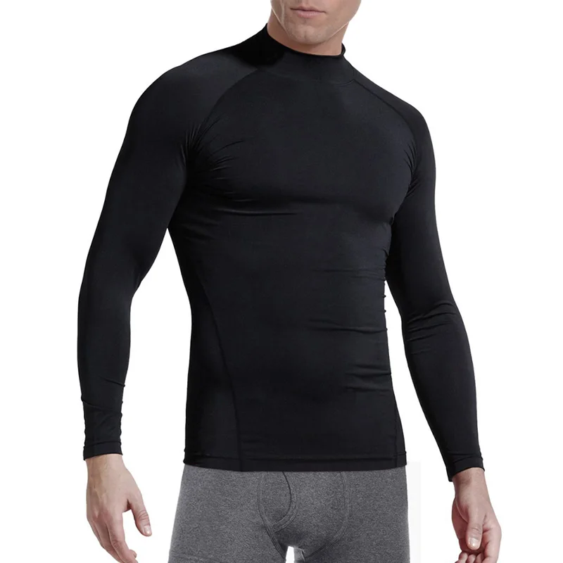 Kalvonfu дизайн Для мужчин, зимнее, зауженное нательное нижнее белье мужские рубашки с длинным рукавом с высоким, плотно облегающим шею воротником термомайка - Цвет: Black