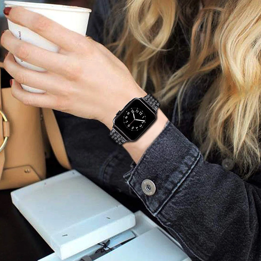 Роскошные ювелирные изделия из чистого алмаз металлический браслет ремешок для наручных часов Apple Watch серии 1/2/3 40 мм, 38 мм, версия Модные ремешок для iwatch 4 5 полос 42 мм 44 мм