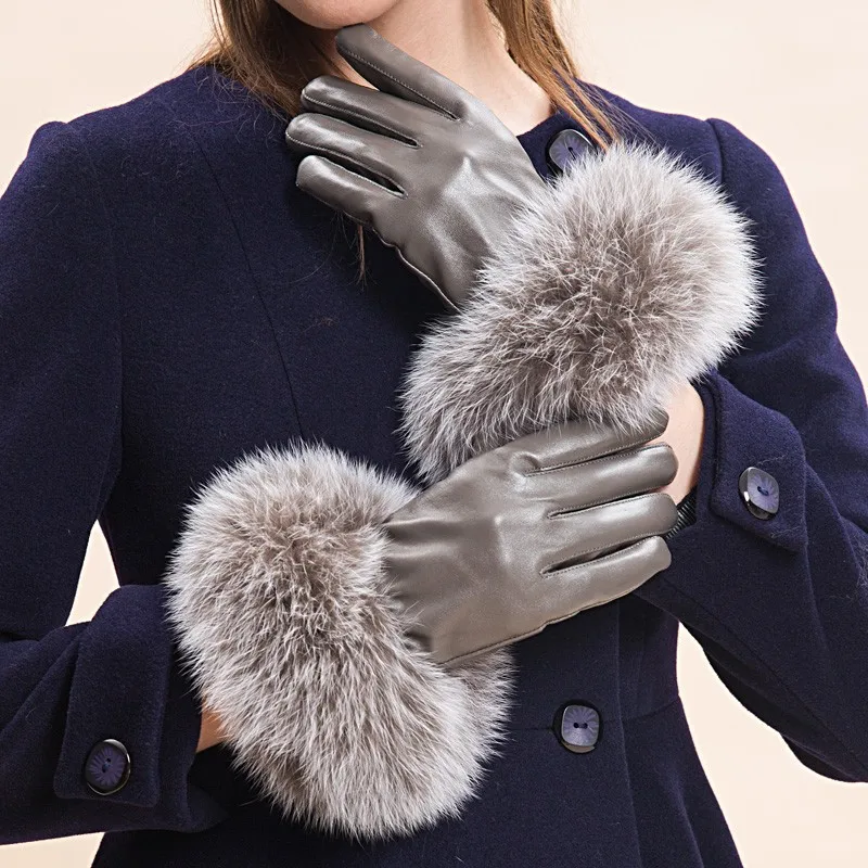 Женская новая партия Показать на осень-зиму прибыл высокого качества модные мягкие кожаные теплые толстые натуральным лисьим мехом Корея перчатки варежки
