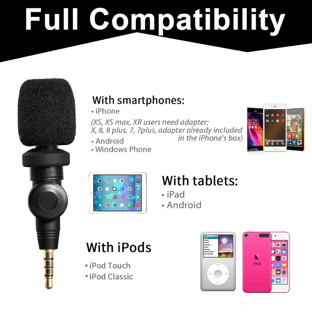 Saramonic SmartMic Гибкий микрофон с высокой чувствительностью для Apple IOS iPhone X 8 7 7 plus 6 iPad iPod Touch смартфон Vlog