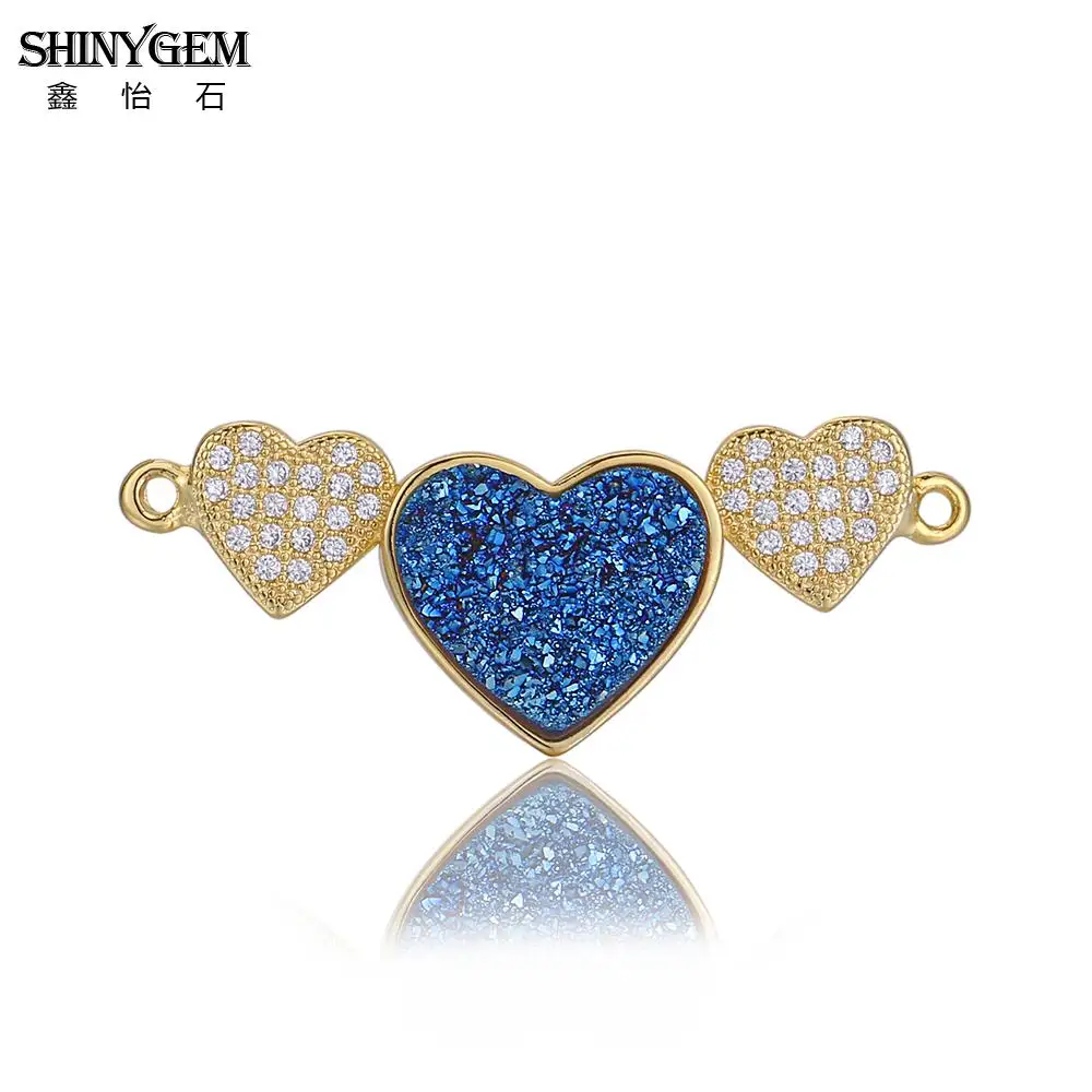ShinyGem милый три сердца Сверкающие Стразы Подвески соединитель друзы кабошон