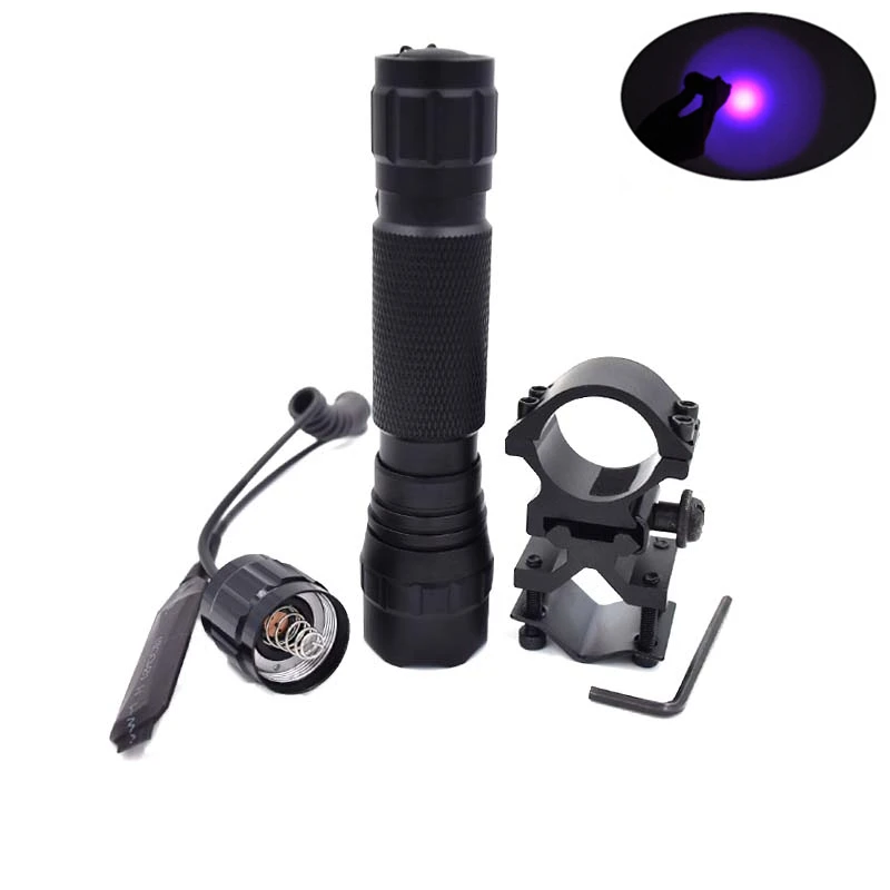 

1 Mode T6 White Green Red Purple UV Light LED Tactical Flashlight Torch Pressure Switch Mount Hunting Rifle Gun lanterna