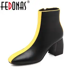 FEDONAS Новое поступление: женские ботильоны из коровьей кожи осень-зима квадратный носок вечерние ботинки martin Брендовые женские мотоботы