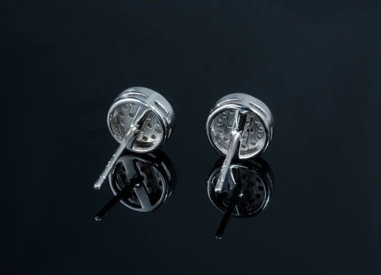 FNJ 925 Серебряные Круглые серьги женские ювелирные изделия Белый Кристалл кубический циркон Серебро S925 пробы серьги-гвоздики