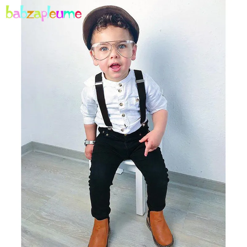 3Piece Sets Spring Autumn Kids Clothes Boys Korean Fashion Gentleman Baby Tops+Pants+Straps Children Boutique Clothing BC1303
