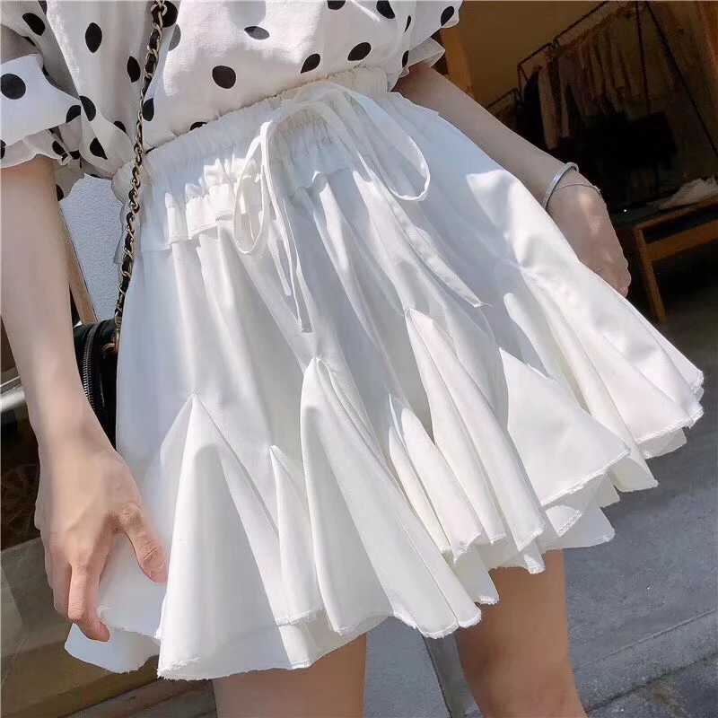 Летние Короткие Пышные юбки в стиле Лолиты, милые трапециевидные Лоскутные юбки с поясом и оборками, мини-юбки