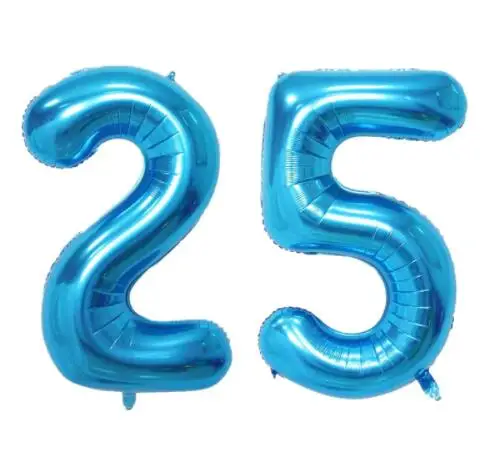 2 шт./лот большой размер 4" с днем рождения 25 воздушные шары из фольги в виде цифр серебристого черного розового золота 25-летие вечерние украшения мужские товары - Цвет: Синий