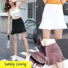 С оборкой, с высокой посадкой трапециевидной формы юбка женская труба пакет бедра тонкий мини Русалка женщин опрятный стиль моды Safety юбка с подкладкой