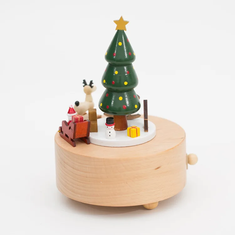 

Handmade Christmas Gift Tree Musical Boxes Wooden Music Box Wood Crafts Retro Birthday Gift Vintage Home Decoration Accessories