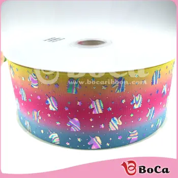 

Free shipping 100 yards 75mm 3" heat transfer unicorn grosgrain foil printed ribbon