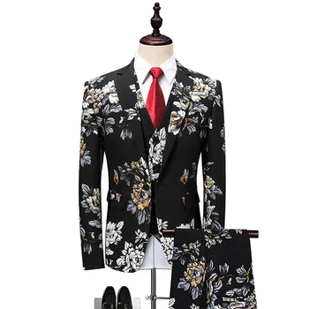 

Floral Suit Men 2018 Latest Coat Pant Designs Wedding Suits for Men Plus size 4XL 5XL 6XL Slim Fit Mens Party Prom Suits