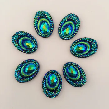 

New DIY AB Resin 100PCS 13*18mm oval shape Peacock eye Flatback rhinestone Wedding /Half beads buttons D621*5