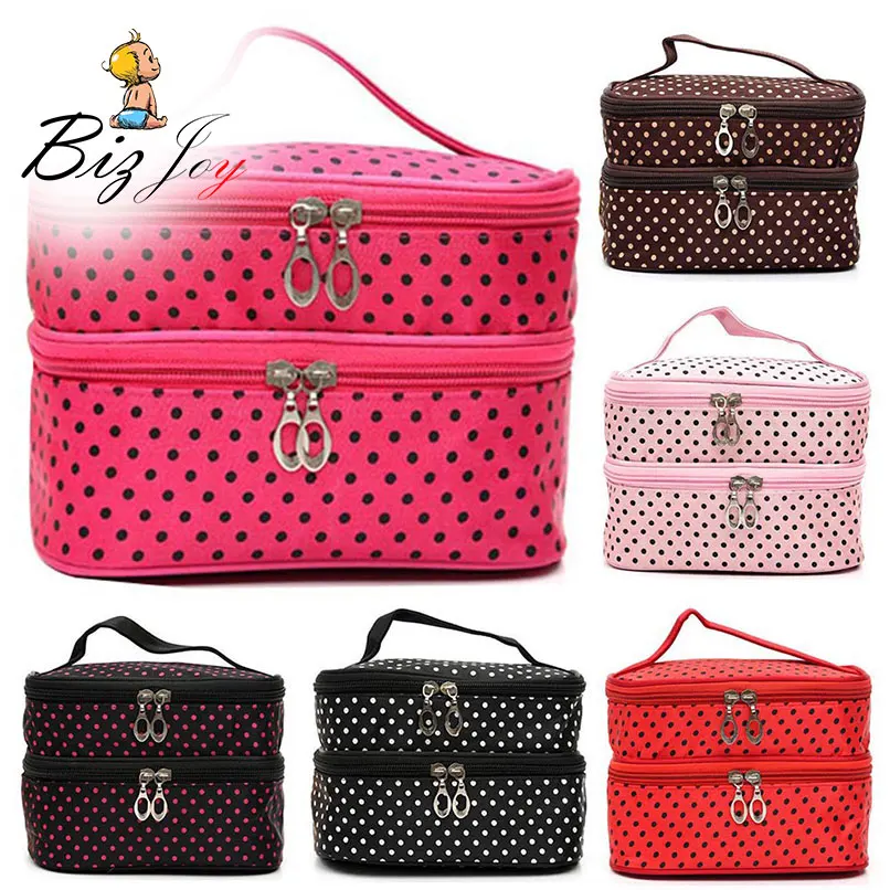 Floral Double layer Handbag Cosmetic bag Wavelet point Multifunctional