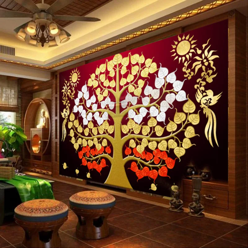 

beibehang Custom Murals Art Wall Painting Southeast Asia Thailand Style Mural Auspicious Tree Living Room Sofa Wallpaper Bedroom