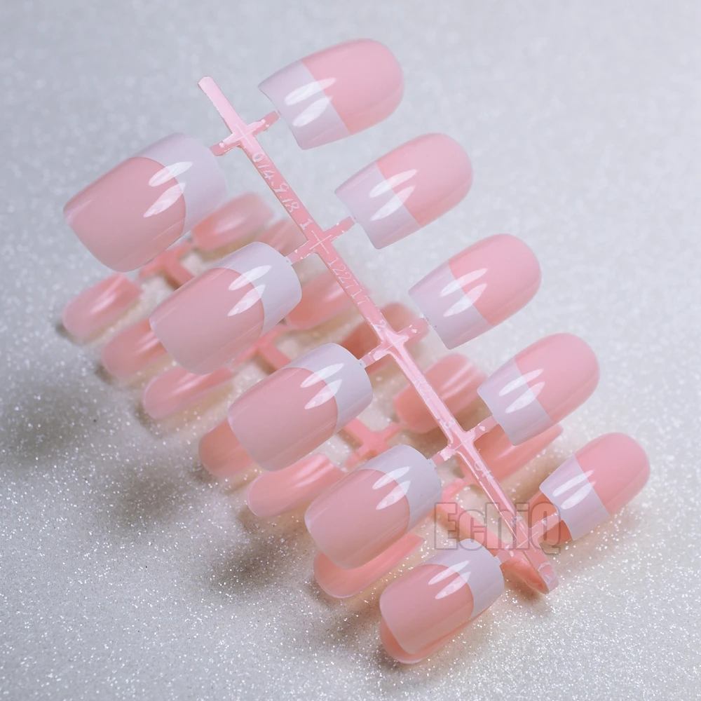 24pcs Acrylic Fake Nail Tips Natural Pink French False Nails Diy Nail