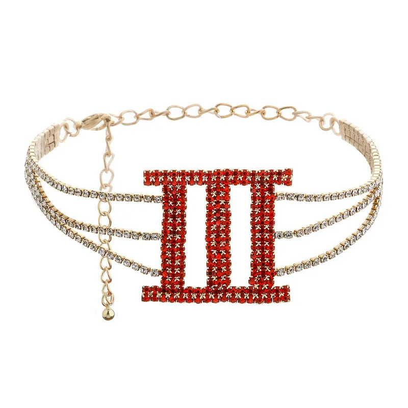 

Stonefans Fashion Three Crystal Choker Necklace Multilayer Chain for Women Personality Red Rhinestone Collar Necklace Jewelry