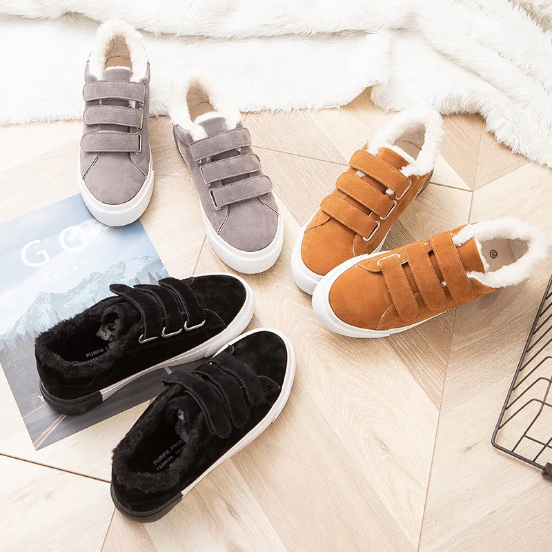 

JINBEILEE Winter New Magic Stickers Thick Canvas Shoes Warm Plus Velvet Thickening Hair Short Boots Ladies Casual Skate Shoes