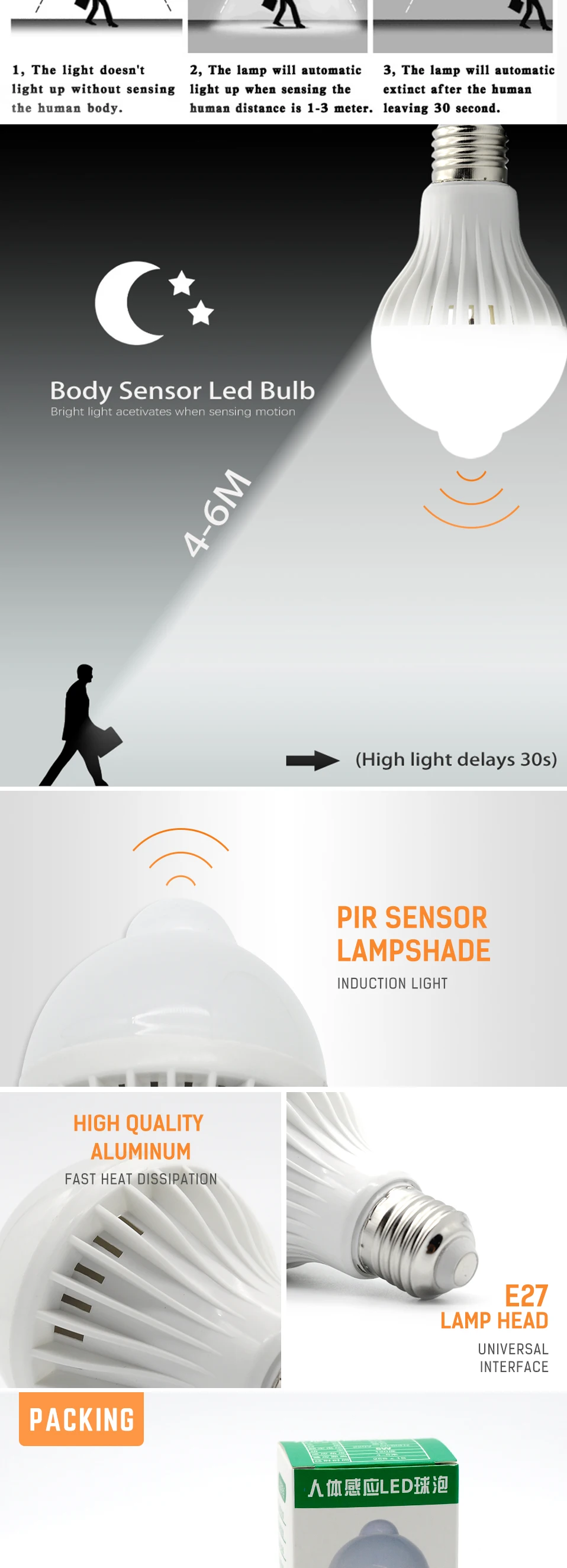 Человеческого тела индукционные лампы E27 светодиодный лампы 5 Вт 7 Вт 9 Вт умный инфракрасный средства ухода за кожей светодиодный фонарь лампа с пассивным инфракрасным датчиком Освещение в помещении белый