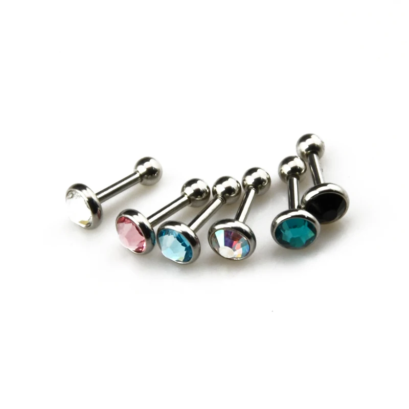 Showlove-Gem Ear Piercing Lip Body Helix Tragus Lobe Barbell Bar Earrings Ear Studs Piercing 3mm&4mm&5mm Choosable - Image 2
